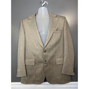 Vintage Bennett Bernard Blazer Mens 44 Beige Herringbone Sport Coat Made USA